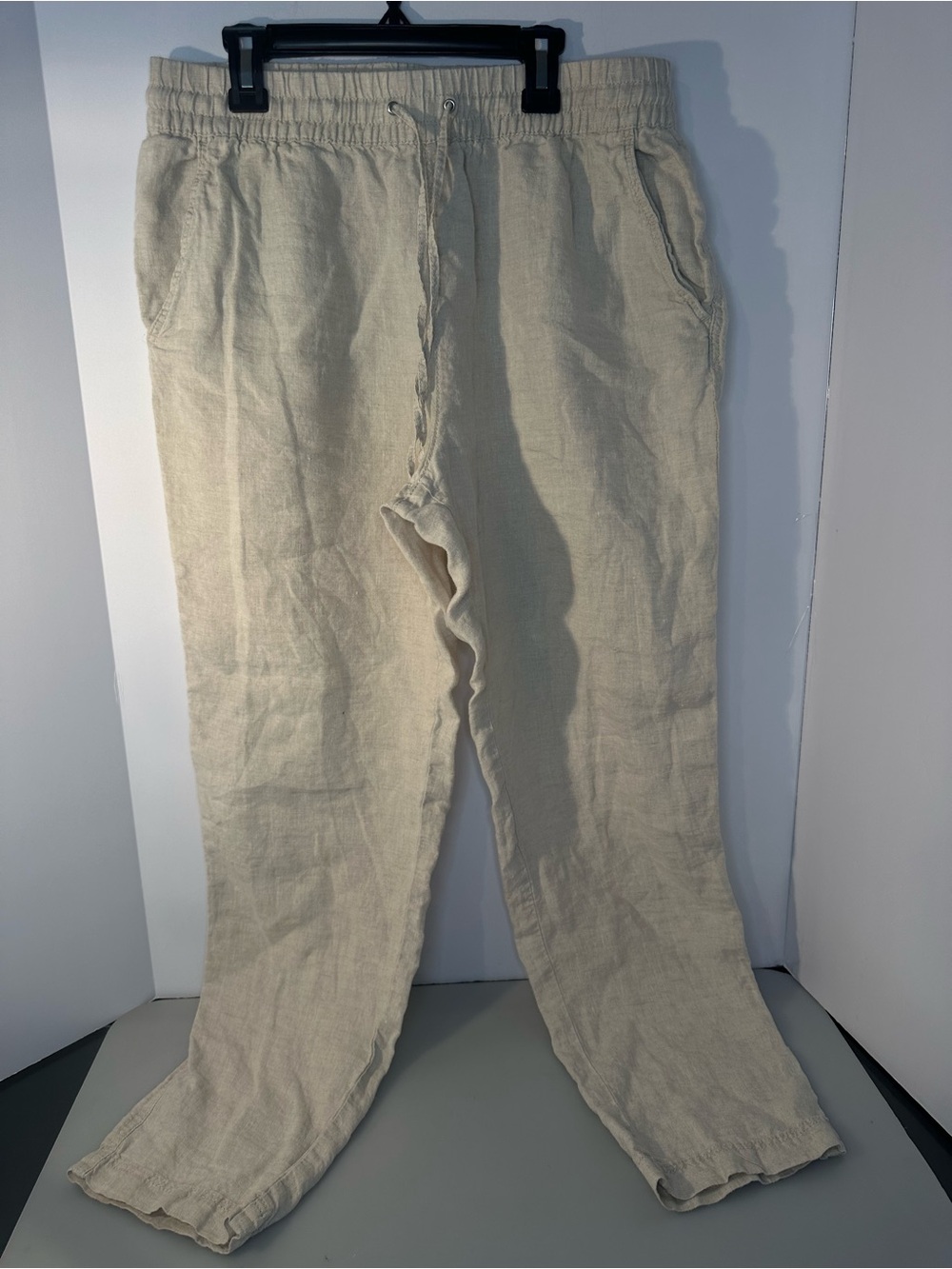 H&M Women's Cream Straight-Leg Linen Drawstring Pants